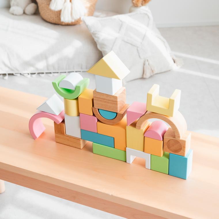 木のおもちゃ Edute baby&kids エデュテ SOUNDブロックス サウンドブロックス Large スタンダードカラー シャーベットカラー 28ピース つみき 知育玩具の画像