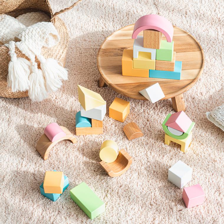 木のおもちゃ Edute baby&kids エデュテ SOUNDブロックス サウンドブロックス Large スタンダードカラー シャーベットカラー 28ピース つみき 知育玩具の画像