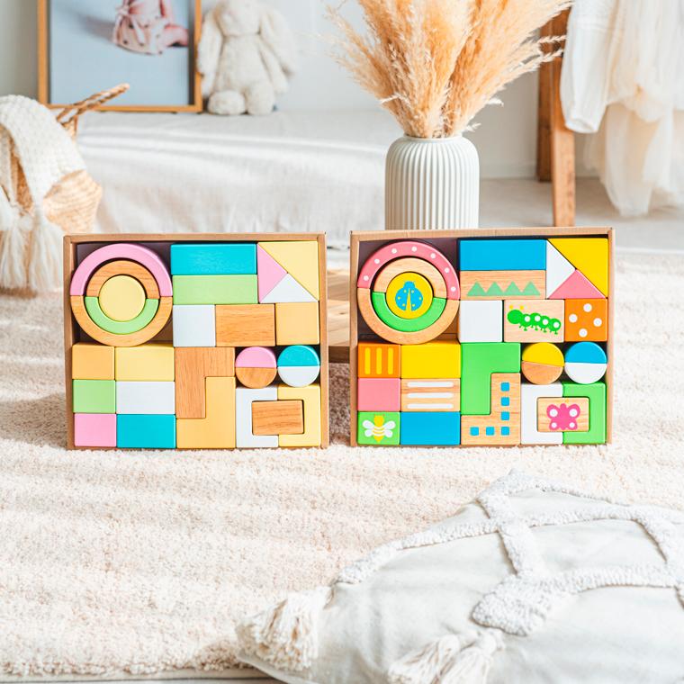 木のおもちゃ Edute baby&kids エデュテ SOUNDブロックス サウンドブロックス Large スタンダードカラー シャーベットカラー 28ピース つみき 知育玩具の画像