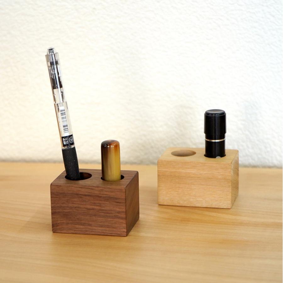 天然木　スタンド 印鑑スタンド 印鑑立て 印鑑置き ハンコ立て シャチハタ置き 2つ穴