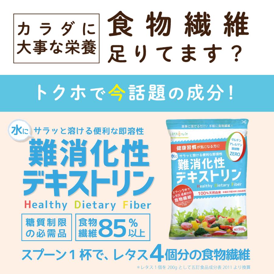 難消化性デキストリン 500g スーパー即溶顆粒 デキストリン 非遺伝子組換え 食物繊維 水溶性食物繊維 LOHAStyle ロハスタイル｜kinousei｜02