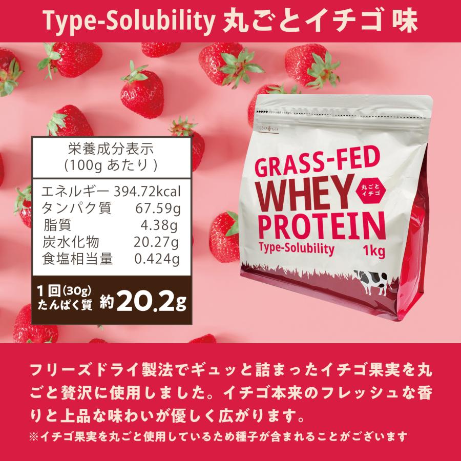 プロテイン グラスフェッド ホエイ 丸ごと苺 味 1kg type-s WPC 人工甘味料不使用 【美味しく泡立ちにくくなって新登場！】｜kinousei｜15