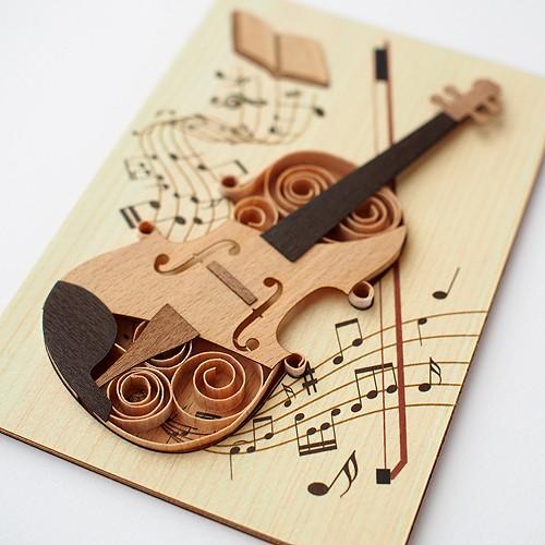 木はり絵手作りキット「バイオリン」 〜 ペーパークイリングの