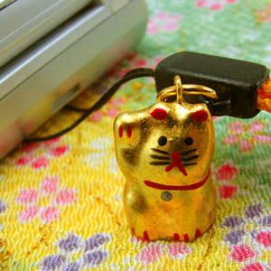 豆金猫ストラップ[赤紐／黄紐／紺紐](全3種) : 金箔屋本舗Gold-shop