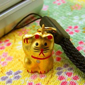 豆金猫ストラップ[赤紐／黄紐／紺紐](全3種) : 金箔屋本舗Gold-shop