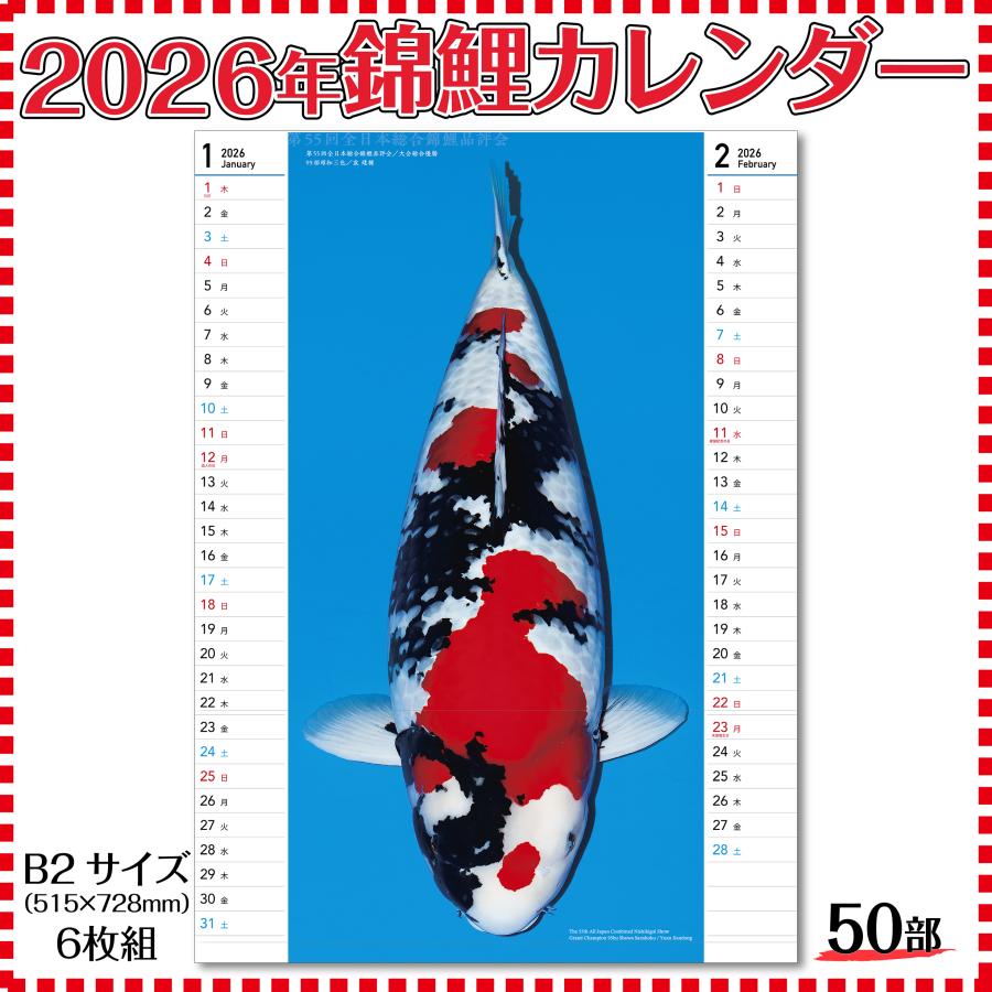泳ぐ宝石】2026年版 錦鯉カレンダー 50部 : 株式会社 錦彩出版