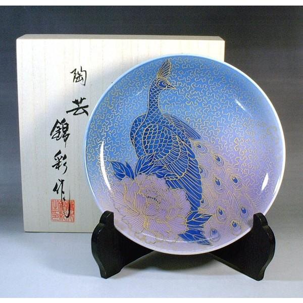 有田焼 金彩釉裏紅孔雀牡丹絵飾り皿｜陶芸作家 藤井錦彩 作