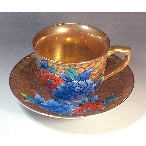 宮内庁御用達 深川製磁 コーヒーカップ&ソーサー 染錦 牡丹 金彩牡丹外