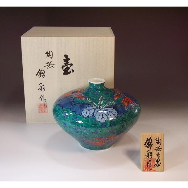 染錦鳳凰唐草桐絵花瓶｜有田焼 陶芸作家　藤井錦彩作
