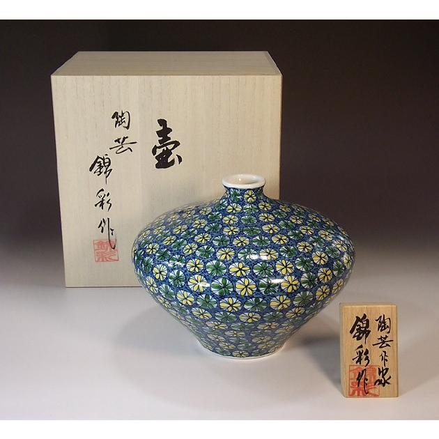 染錦小花文様花瓶｜有田焼 陶芸作家　藤井錦彩作