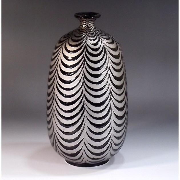 天目釉プラチナ彩夫婦鶴絵花瓶｜有田焼 陶芸作家 藤井錦彩作 : 有田焼