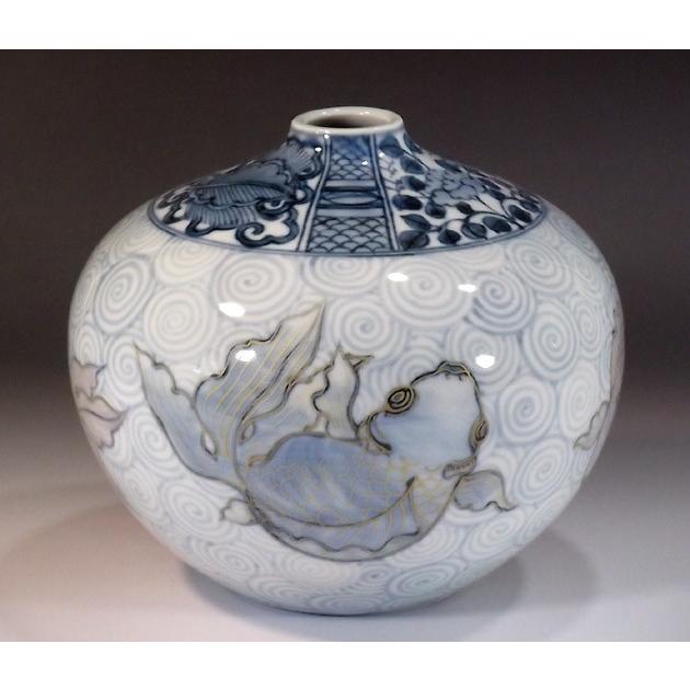 古染付金魚絵花瓶｜有田焼 陶芸作家 藤井錦彩作 : 有田焼 藤井錦彩窯