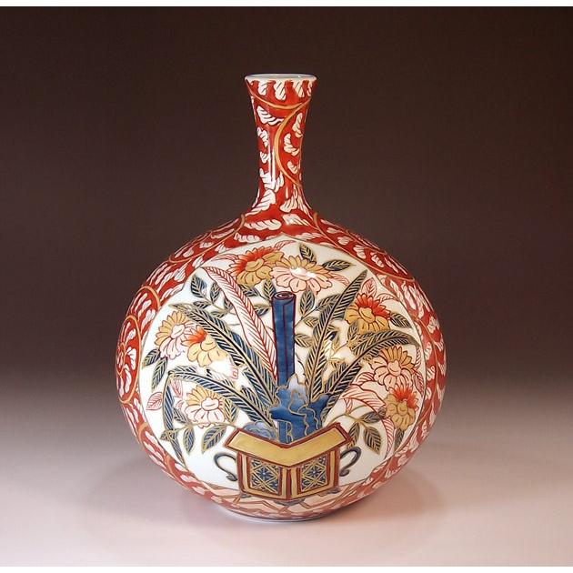 古伊万里様式染錦金彩唐草割花籠図花瓶｜有田焼 陶芸作家 藤井錦彩作