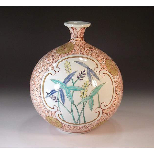 染錦金彩菊唐草割花絵花瓶｜有田焼 陶芸作家　藤井錦彩作