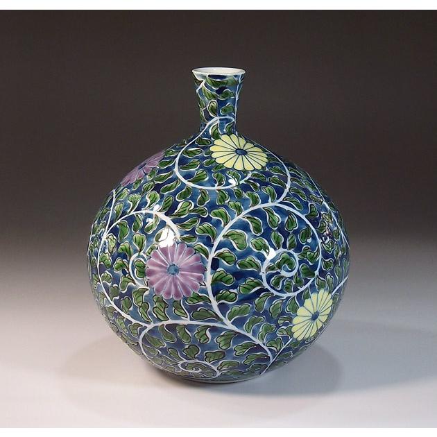 染錦菊唐草文様花瓶｜有田焼 陶芸作家 藤井錦彩作 : 有田焼 藤井