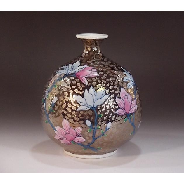 染錦プラチナ彩木蓮絵花瓶｜有田焼 陶芸作家 藤井錦彩作 : 有田焼 藤井
