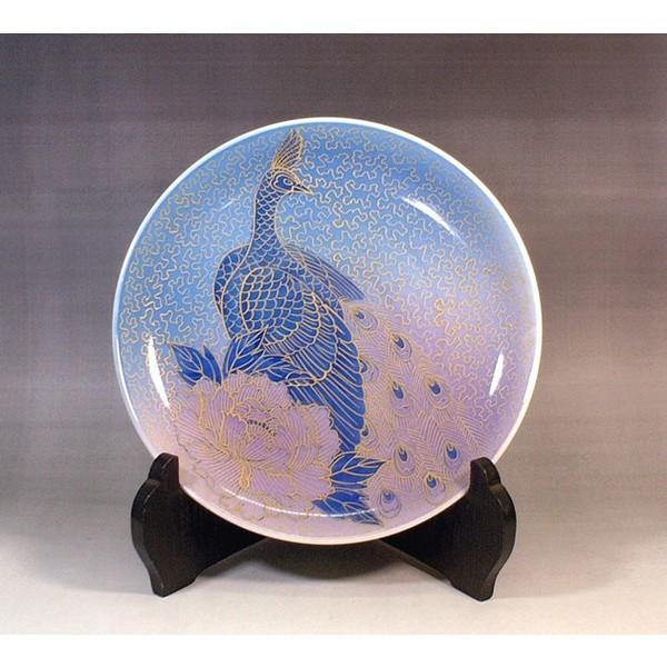有田焼 飾り皿 孔雀 牡丹 金彩 陶磁器 有田焼 金彩釉裏紅孔雀牡丹絵飾り皿｜陶芸作家 藤井錦彩 作 : 有田焼