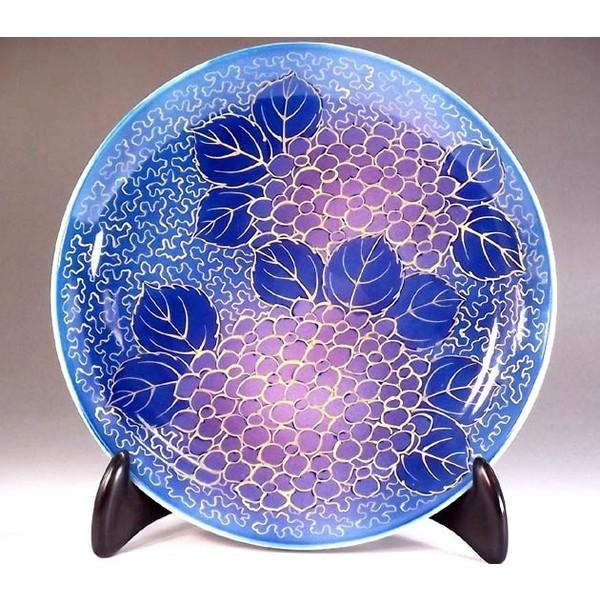 有田焼　円形皿　陶芸品 有田焼 染錦金彩釉裏紅紫陽花絵飾り皿｜陶芸作家 藤井錦彩 作 : 有田焼
