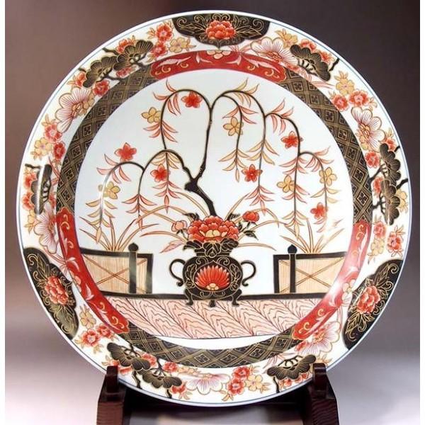 伊万里焼】有田焼 金彩 花籠文 大皿 飾り皿 碧山作 有田焼 哲山
