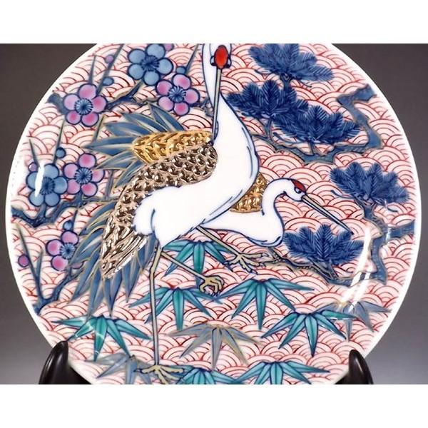 陶芸日展作家 藤井朱明 染錦 桜文花鳥図 鯛皿 幅56cm 共箱 有田焼 古美術 有田焼 染錦金・プラチナ彩松竹梅鶴絵飾り皿｜陶芸作家 藤井錦彩 作