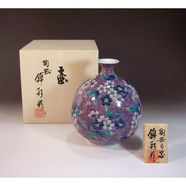 有田焼 染錦金彩鶉絵花瓶｜陶芸作家 藤井錦彩 作 有田焼 染