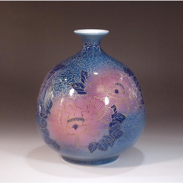金彩釉裏紅牡丹絵花瓶｜有田焼 陶芸作家　藤井錦彩作_1