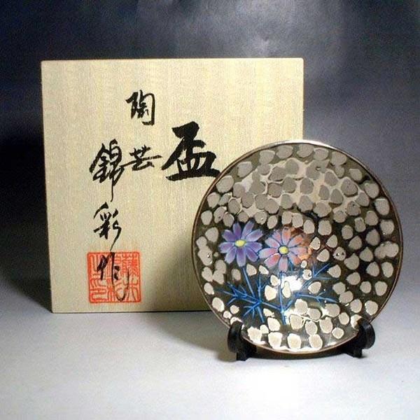 有田焼 染錦プラチナ彩こすもす絵盃｜陶芸家　藤井錦彩 作