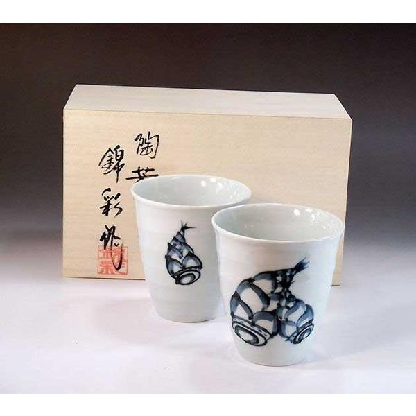 有田焼 青磁染付筍絵焼酎カップ・ペア｜陶芸作家　藤井錦彩 作