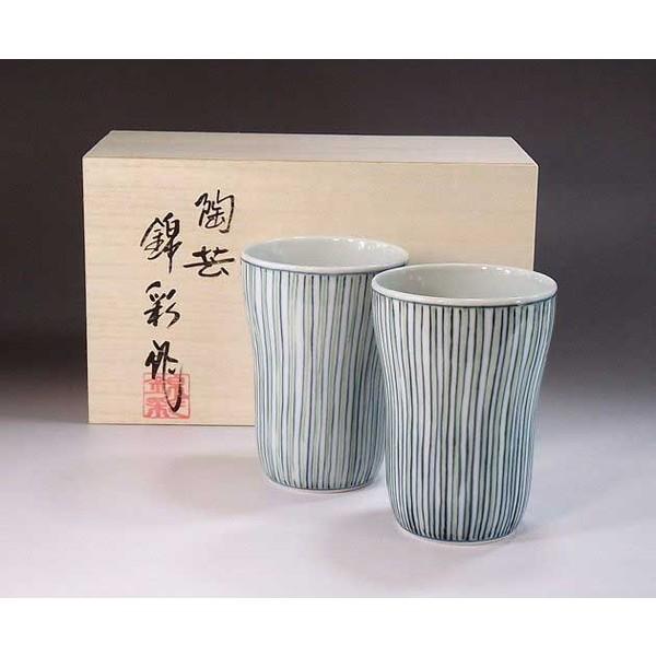 有田焼 染付木賊文様焼酎カップ・ペア｜陶芸家　藤井錦彩 作