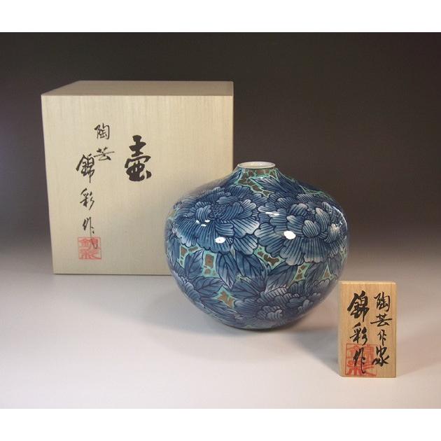 染錦プラチナ彩牡丹絵花瓶｜有田焼 陶芸作家　藤井錦彩作
