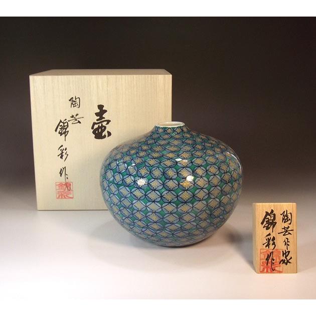 染錦金彩七宝文様絵花瓶｜有田焼 陶芸作家　藤井錦彩作