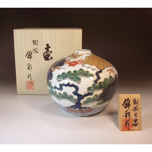 国内配送 古伊万里様式染錦金彩松竹梅麒麟絵花瓶 有田焼 陶芸作家 藤井錦彩作 花瓶 花器 Www Gatorheatandair Com