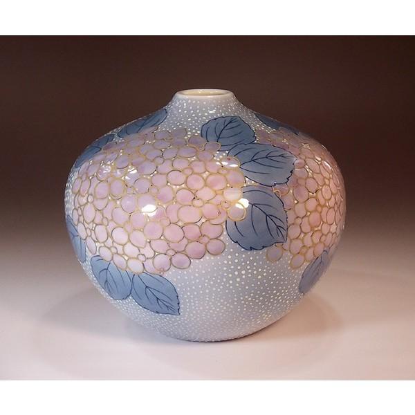 海外品 有田焼 染錦金彩釉裏紅紫陽花絵花瓶｜陶芸作家　藤井錦彩 作 【L9654324532】(34320円)