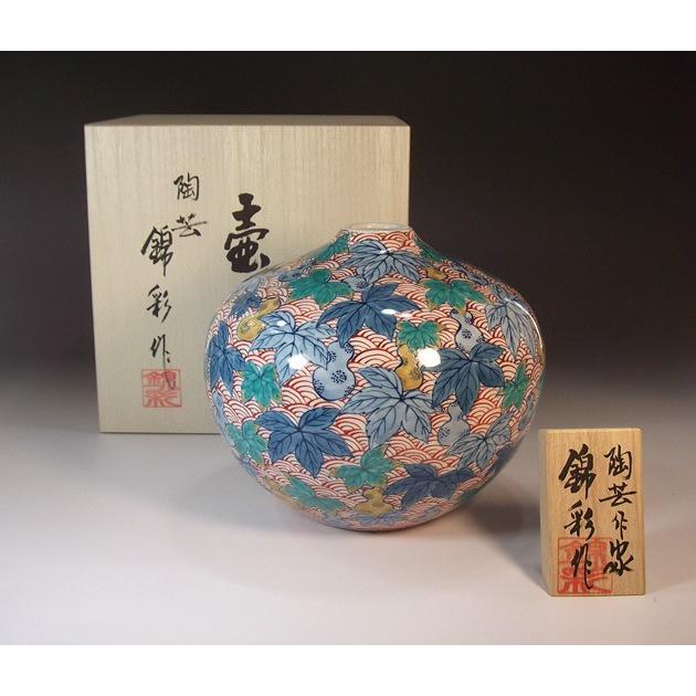 染錦青海波瓢箪絵花瓶｜有田焼 陶芸作家　藤井錦彩作