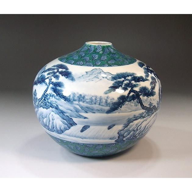 染錦唐草割山水画花瓶｜有田焼 陶芸作家 藤井錦彩作 : 有田焼