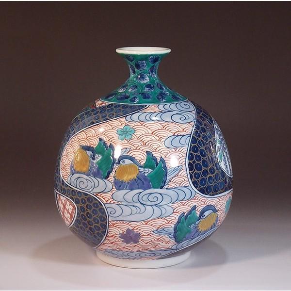 有田焼 染錦金彩鴛鴦花絵花瓶｜陶芸作家 藤井錦彩 作 : 有田焼 藤井錦