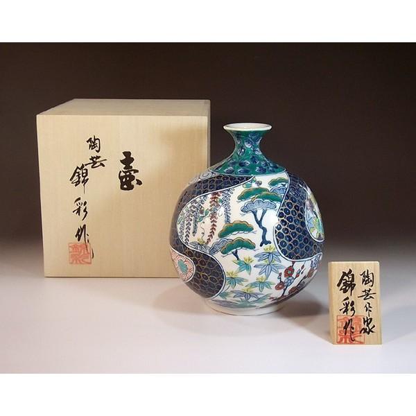 有田焼 染錦金彩鴛鴦花絵花瓶｜陶芸作家　藤井錦彩 作