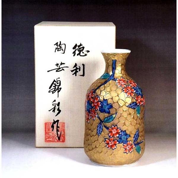 有田焼 染錦黄金桜絵徳利｜陶芸家　藤井錦彩 作