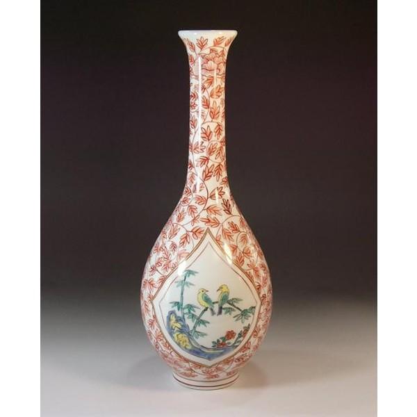 有田焼 染錦金彩牡丹唐草割松竹梅景図一輪挿し｜陶芸作家　藤井錦彩 作