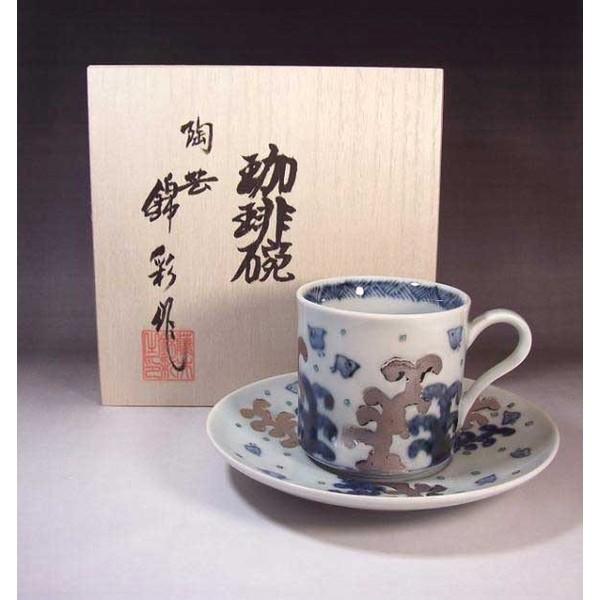 有田焼 染錦プラチナ彩千鳥絵コーヒーカップ｜陶芸家　藤井錦彩作