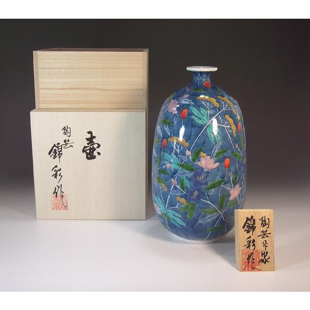 染錦草花文様花瓶｜有田焼 陶芸作家　藤井錦彩作