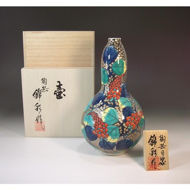 染錦プラチナ彩葛絵花瓶｜有田焼 陶芸作家　藤井錦彩作