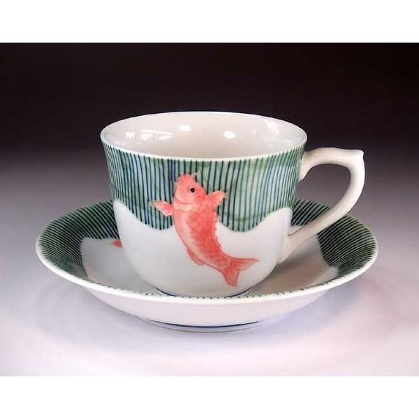 有田焼 吉祥文様 色鍋島様式鯉絵コーヒーカップ|陶芸家 藤井錦彩作 ...
