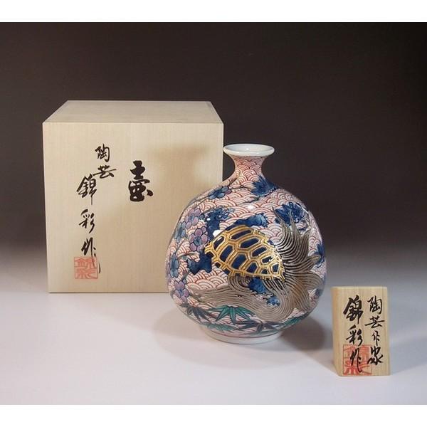 有田焼 金彩・プラチナ彩松竹梅鶴亀絵花瓶｜陶芸作家　藤井錦彩 作