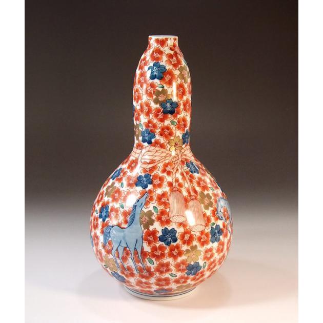 染錦金彩花結び桜馬絵花瓶｜有田焼 陶芸作家 藤井錦彩作 : 有田焼 藤井