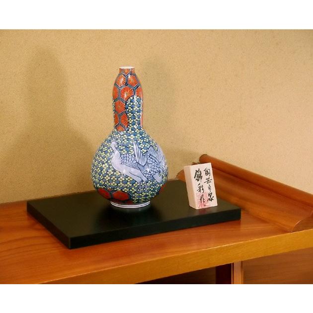 染錦金彩亀甲文様割小梅ちらし鷺絵花瓶｜有田焼 陶芸作家 藤井錦彩作
