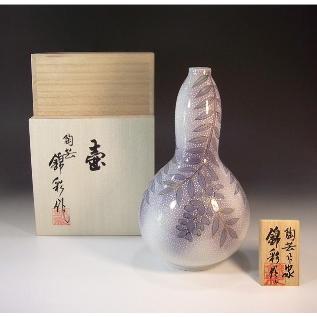 染錦金彩釉裏紅藤絵花瓶｜有田焼 陶芸作家　藤井錦彩作