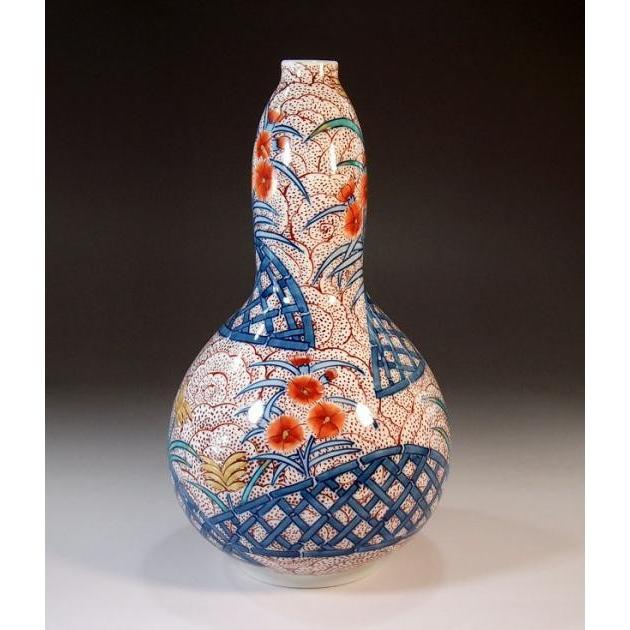 染錦朱雲撫子絵花瓶｜有田焼 陶芸作家 藤井錦彩作 : 有田焼 藤井