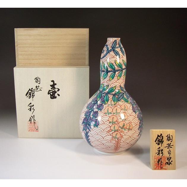 染錦青海波藤燕絵花瓶｜有田焼 陶芸作家　藤井錦彩作