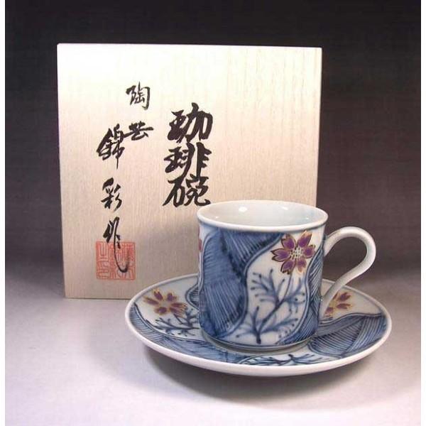有田焼 染錦金彩コスモス絵コーヒーカップ｜陶芸家　藤井錦彩作